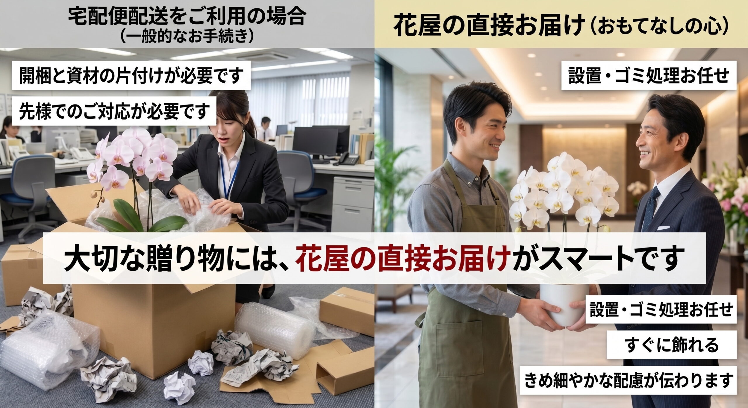 宅配便配送と花屋の直接お届けの比較