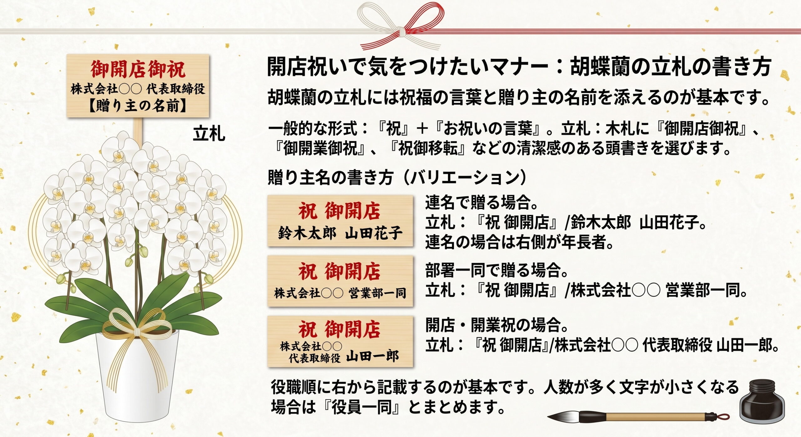 胡蝶蘭の立札の書き方マナー