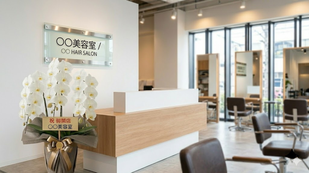 美容室の開店祝いに贈られた白胡蝶蘭