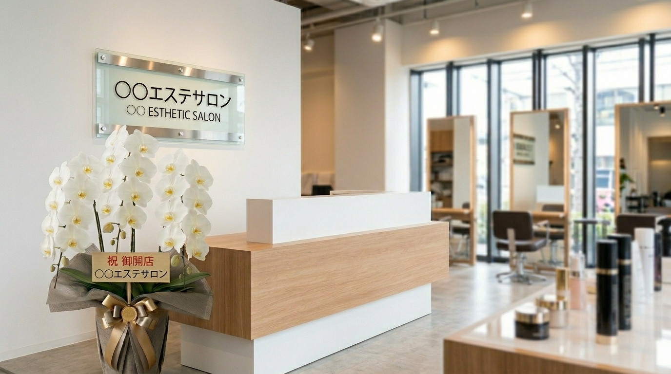 美容室の開店祝いに贈られた白胡蝶蘭