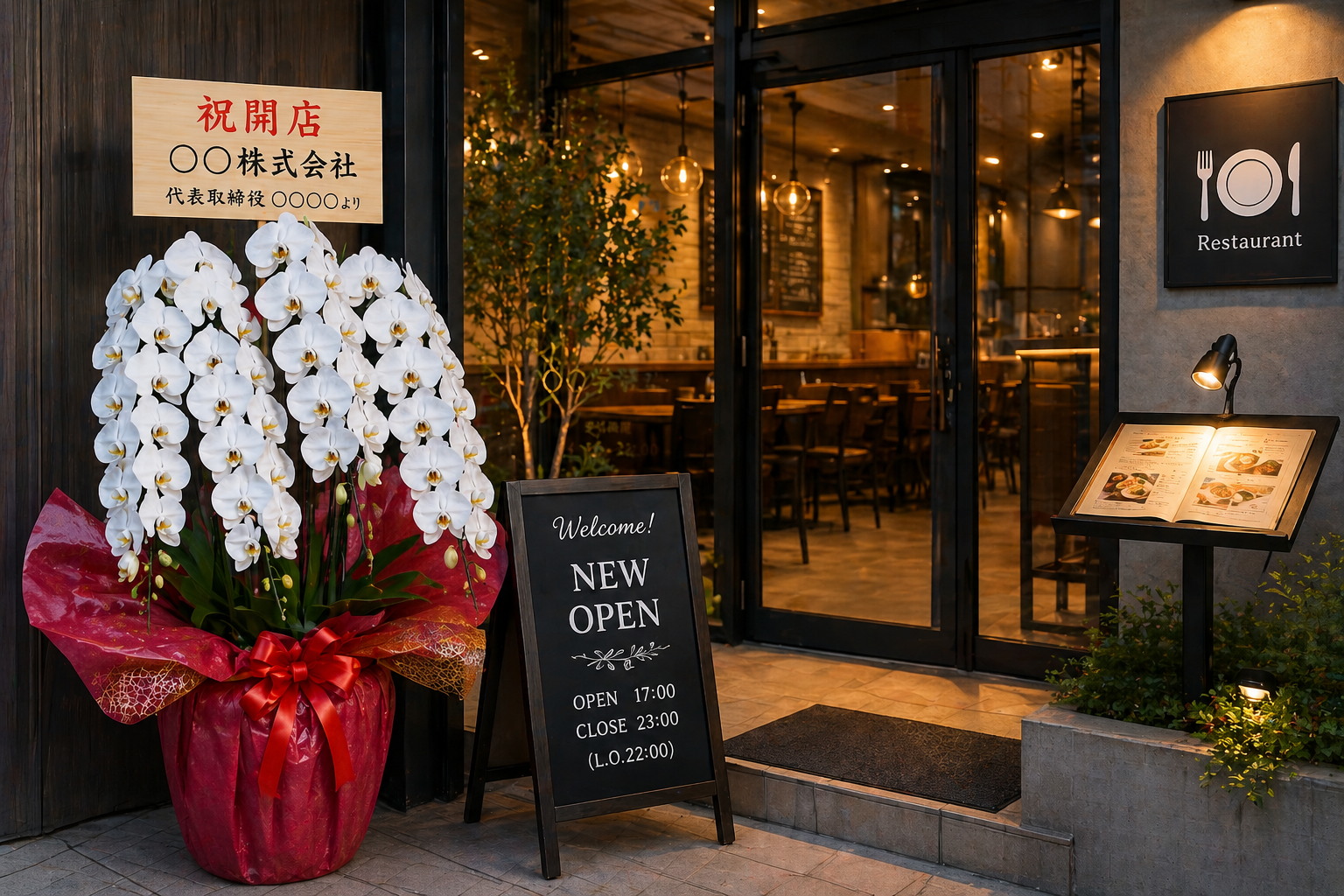 学習塾の新規開設に贈られた白胡蝶蘭