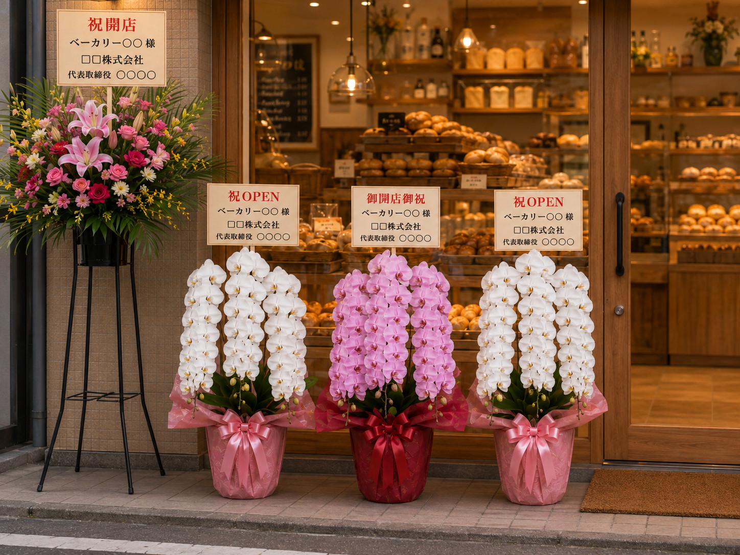 宜野湾市のベーカリー開店祝い胡蝶蘭｜3本立ち・5本立ちの選び方