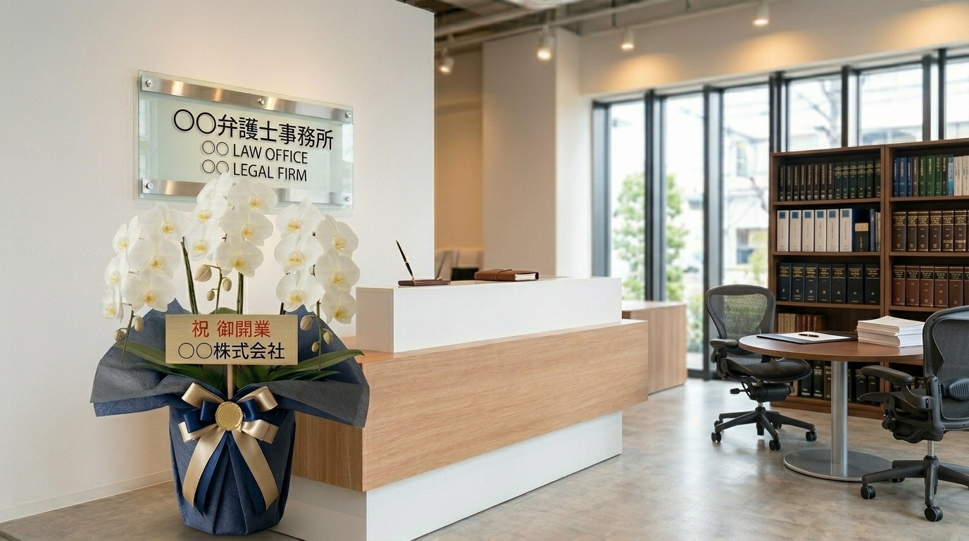 弁護士事務所の開業祝いに贈られた白胡蝶蘭