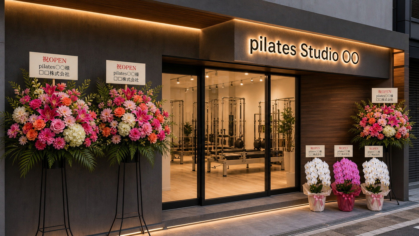 ピラティススタジオの開店祝いに贈られた白胡蝶蘭
