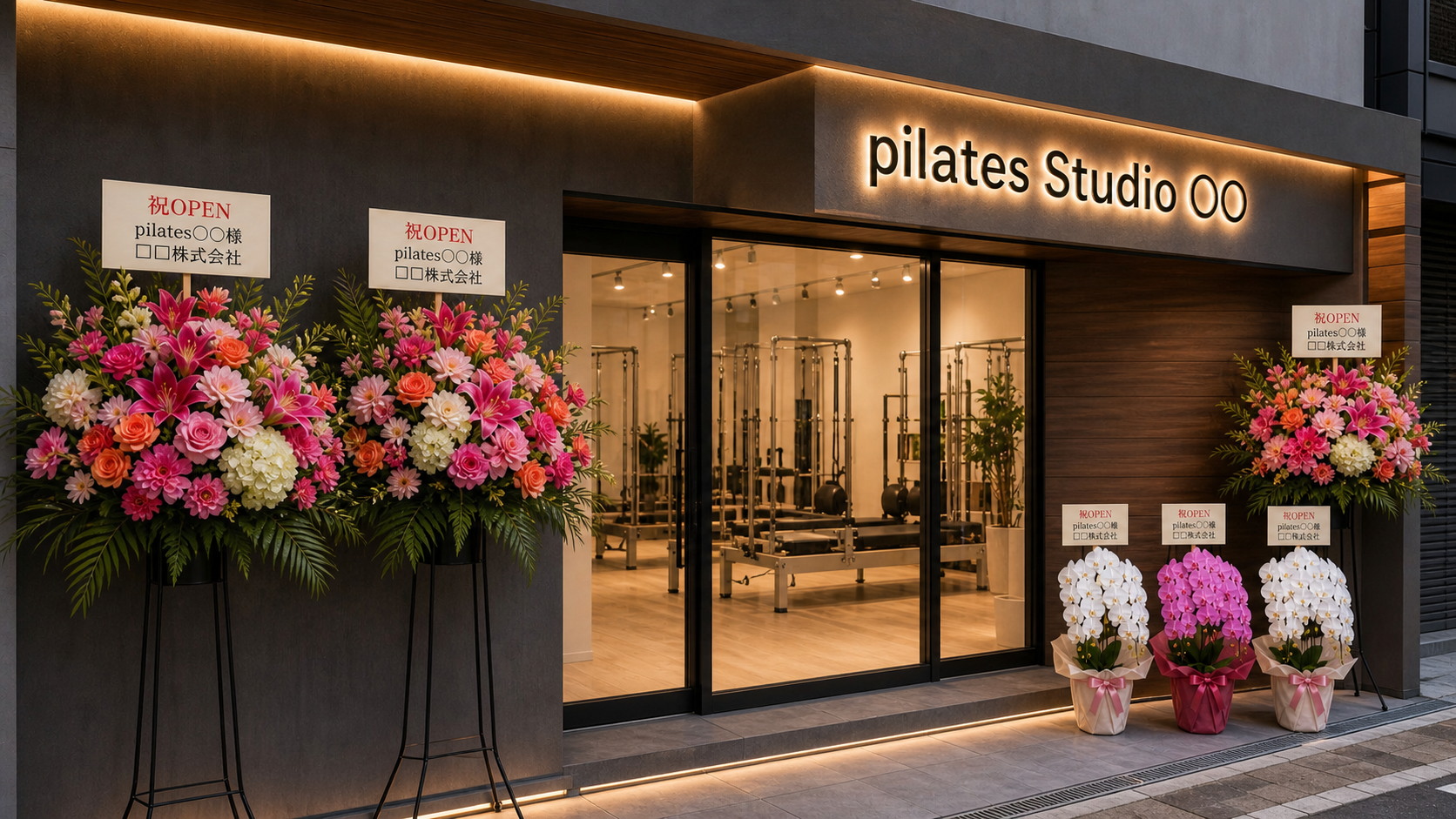 ピラティススタジオの開店祝いに贈られた白胡蝶蘭