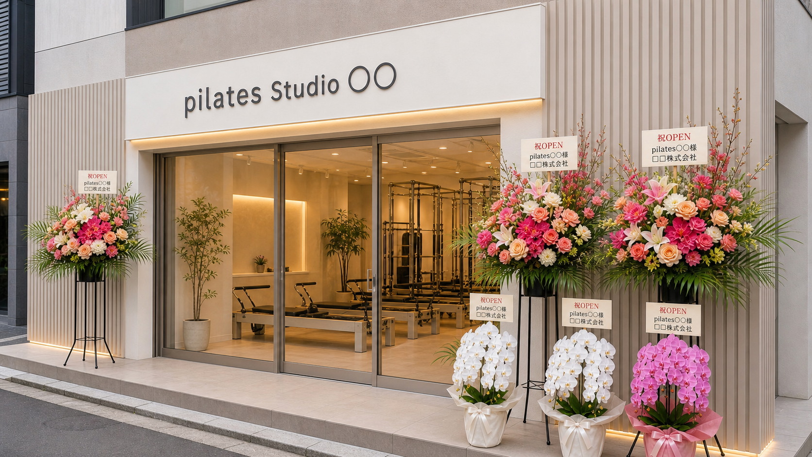 ピラティススタジオ開店祝いの胡蝶蘭3本立て