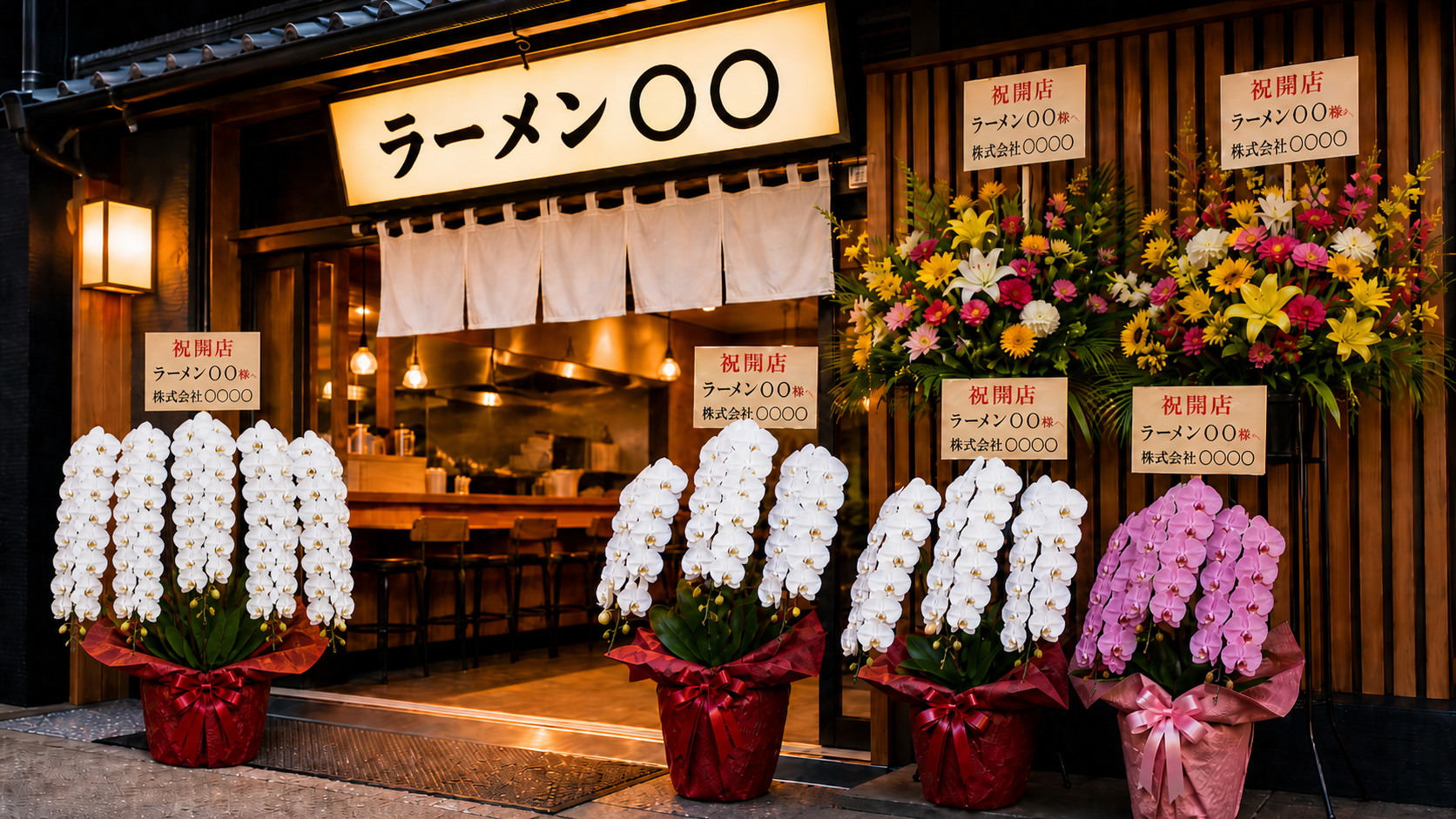 ラーメン店開店祝い胡蝶蘭5本立て