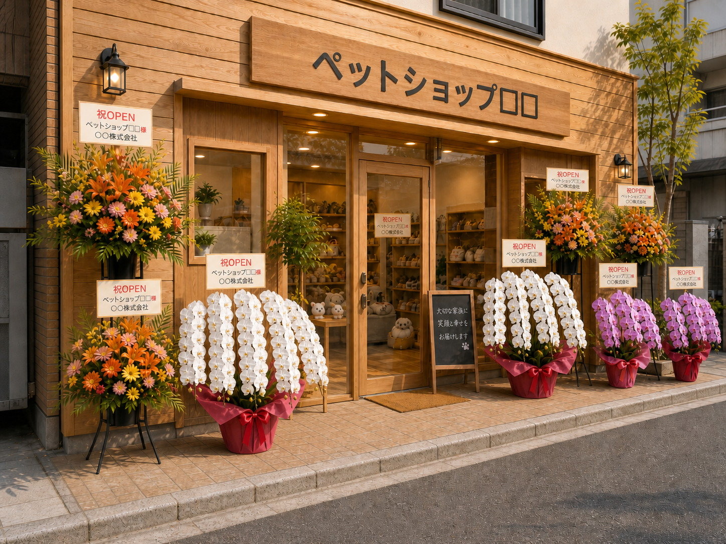 ペットショップの開店祝いに贈る5本立ち胡蝶蘭の比較イメージ
