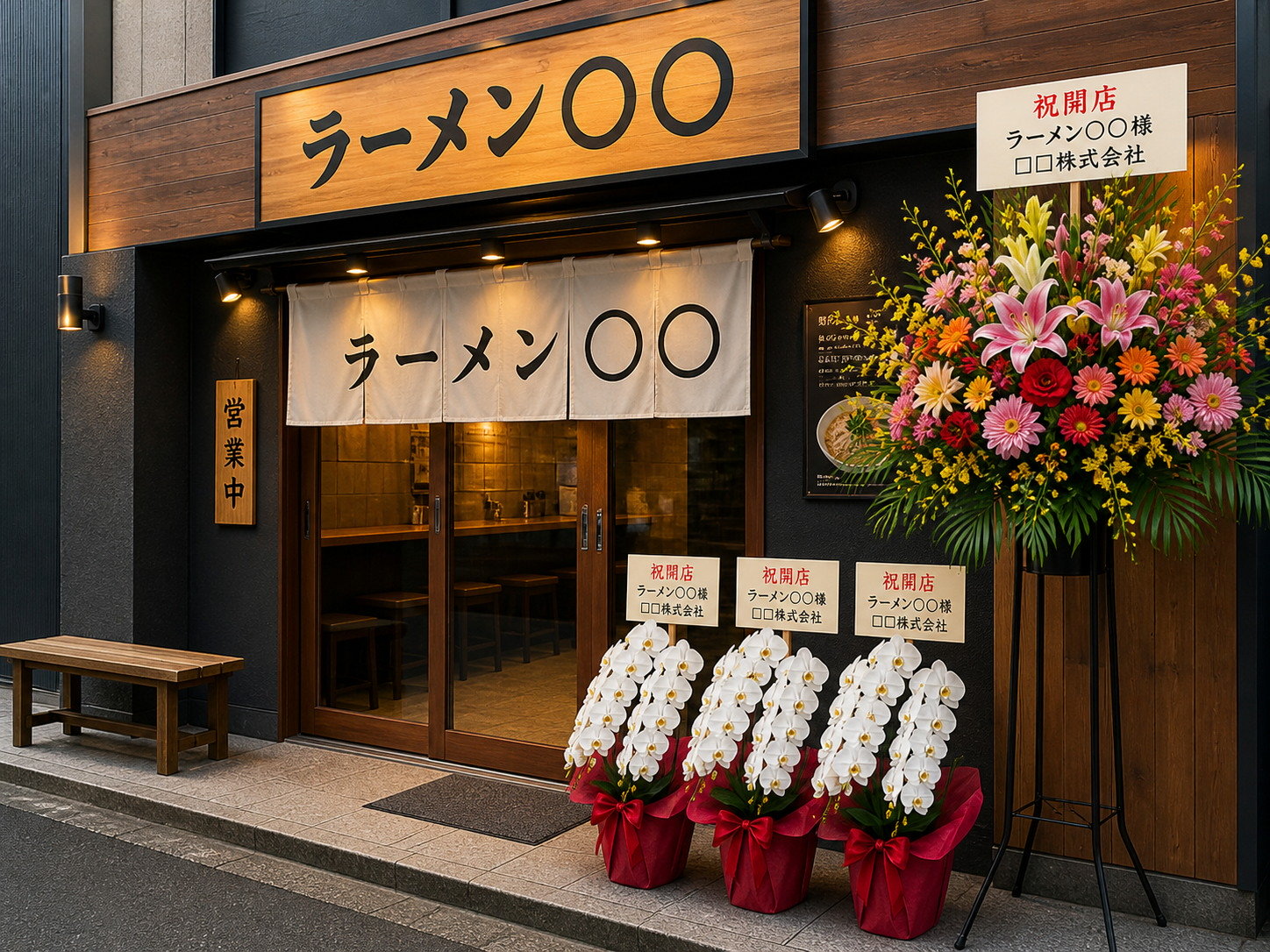 ラーメン店開店祝いのピンク胡蝶蘭