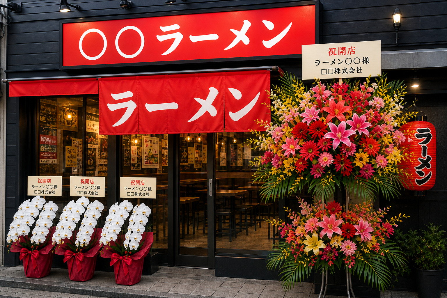 ラーメン店新規オープン祝いの胡蝶蘭